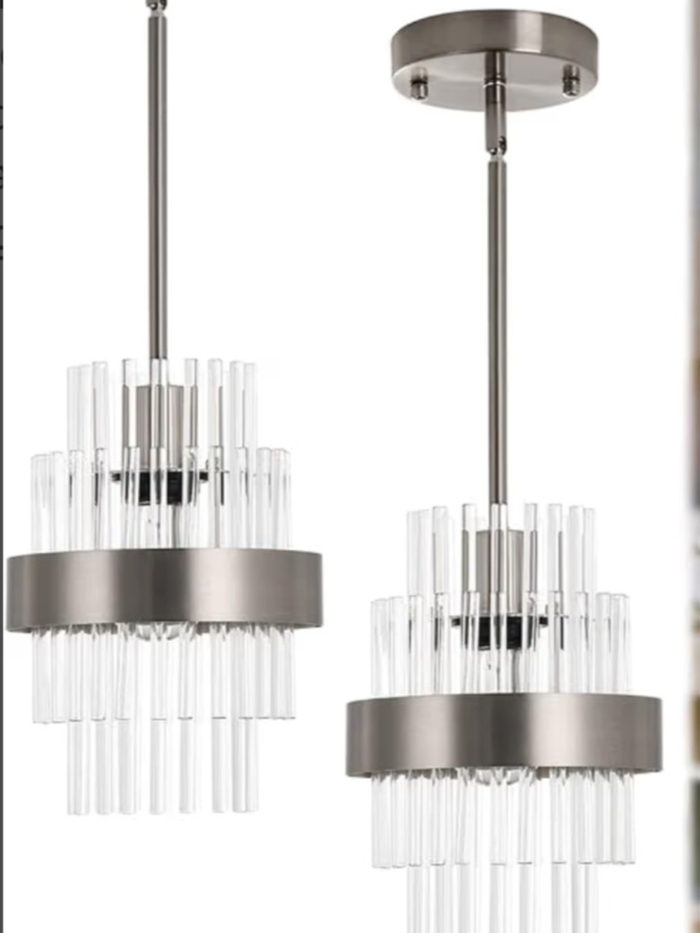 Modern Glass Rods Chandelier Pendant Light - Brushed Nickel